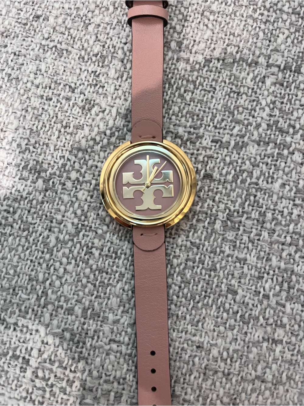 Tory Burch Rose Pink Leather Watch with Gold-Tone Logo Dial- needs new battery